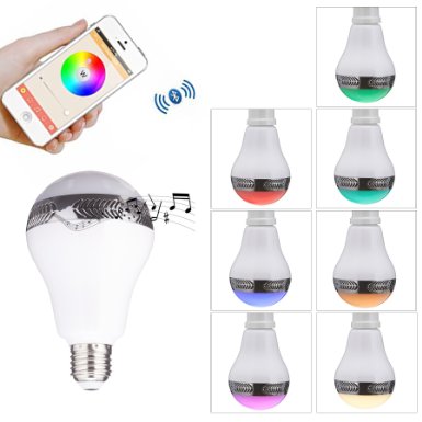 CO-Z Color-Changing LED Dimmable Smart Music Light Bulb with Bluetooth Speaker and Remote Control for iPhones Android Smartphone