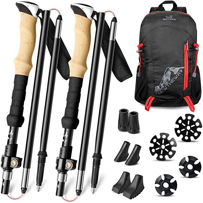 Odoland Trekking Poles Hiking Poles, 2 Pack Collapsible Lightweight Hiking Walking Sticks with Backpack for Men Women, Folding Walking Poles with Adjustable Quick Locks for Climbing, Camping