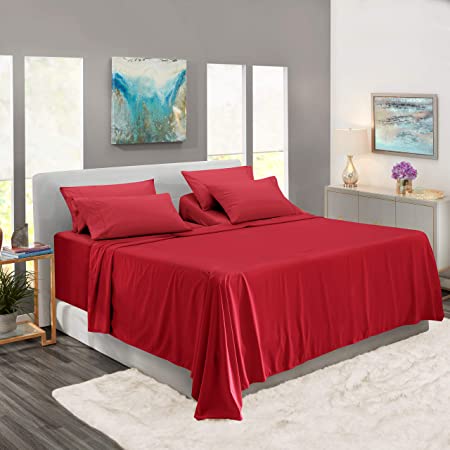 Extra Deep Pocket Sheets – Burgundy Deep Pocket Split king Fitted Sheet Set - Super Deep Sheets fits 18 Inch to 24 Inches Mattress - Hotel Ultra Deep Bed Sheets - 7 PC Deep Pocket Splitking Sheet Set