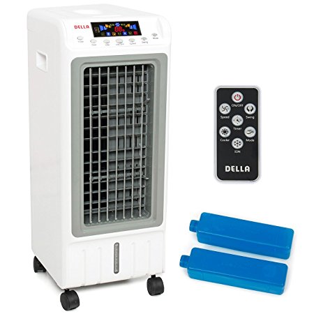 DELLA 048-GM-48161 Portable Evaporative Ionizer Air Cooler Humidifier Remote Tower Fan Cooling LCD, White