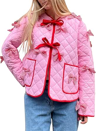 Women Floral Printed Quilted Jacket Colorblock Lightweight Padded Jacket Puffer Coat Outwear