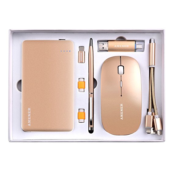 AMENER Luxury Business Gift Set- Perfect for Holiday, Birthday, Corporate- Professional Office Supplies Electronic Kit, Best Gifts for Men & Women(Gold)