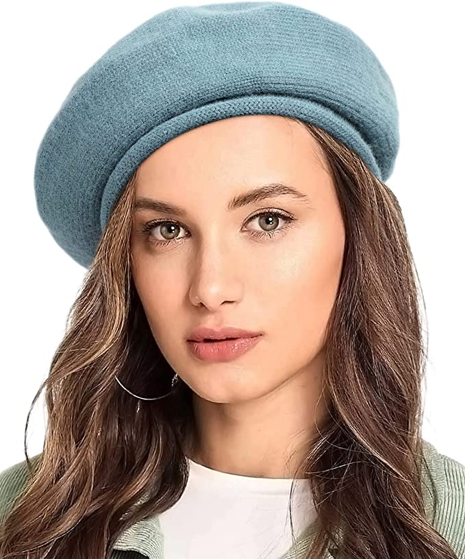 French Wool Beret Hat for Women-Solid Color Classic Slouchy Knit Beanie Winter Warm Artist Painter Hat