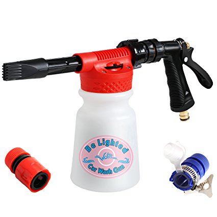 Be Lighted Portable Snow Foamer Car Wash Gun, Garden Cleaner, Water Foam Cleaner for Car, Truck and Motorcycle, No Electricity Required, 900ml Bottle, Leak Free Connection