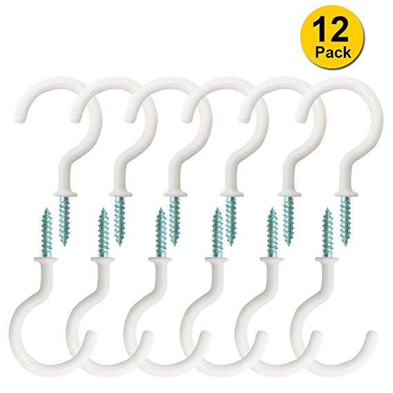 Alamic Ceiling Hooks, 2 inches Cup Hooks Screw-in Hooks for Hanging Plants Mugs Kitchen Utensils Wind Chimes and More, White - 12 Pack