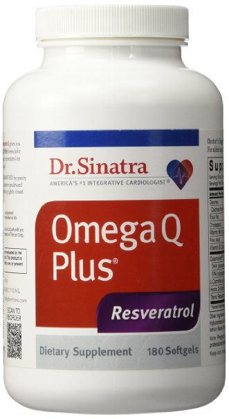 Dr. Sinatra's Omega Q Plus Resveratrol and CoQ10 Supplement for Anti-Aging and Heart Health, 180 Softgels (90-day supply)