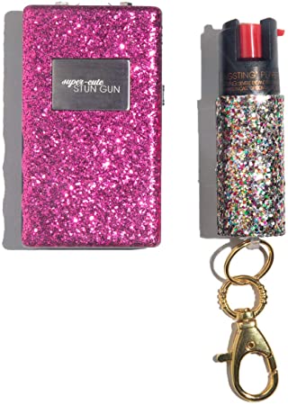 Super-Cute Pepper Spray & Stun Gun Pink Combo Safety Set - Carry Two Powerful Self Defense Products for Women, Maximum Strength Formula with UV Marking Dye, Keychain Clasp, and Compact Stun Gun