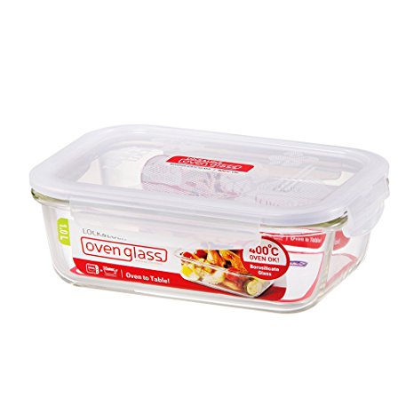 Lock & Lock Rectangular Container, Glass, Clear, 1 Litre