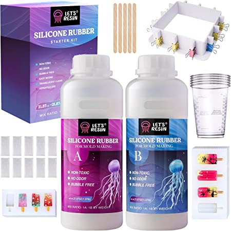 LET'S RESIN Flexible Silicone Mold Making Kit, 43oz Liquid Platinum Silicone Rubber w/Mold Housing, Mixing Cups, Fast Cure Mold Making Silicone for Casting Resin Molds & Silicone Molds(Translucent)