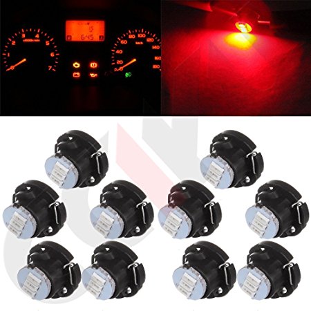 CCIYU 10 Pack Red T5/T4.7 Neo Wedge 3 SMD A/C Climate Control LED Light Bulbs 12V