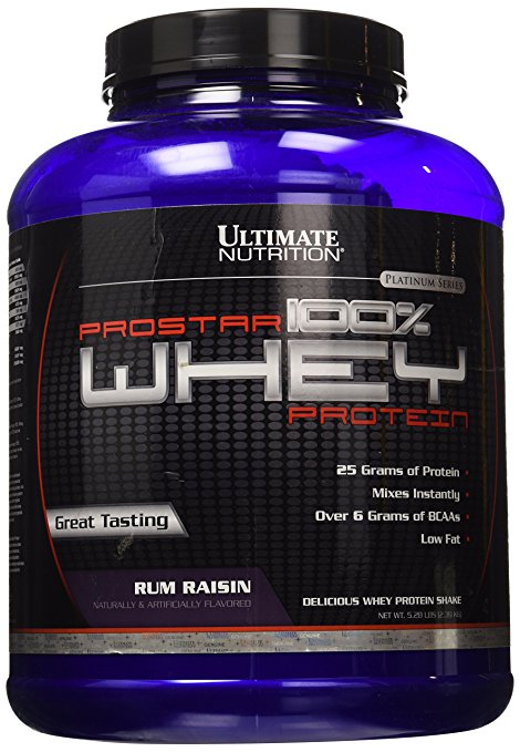 Ultimate Nutrition Prostar 100% Whey Protein, Rum Rasin, 5 Pound