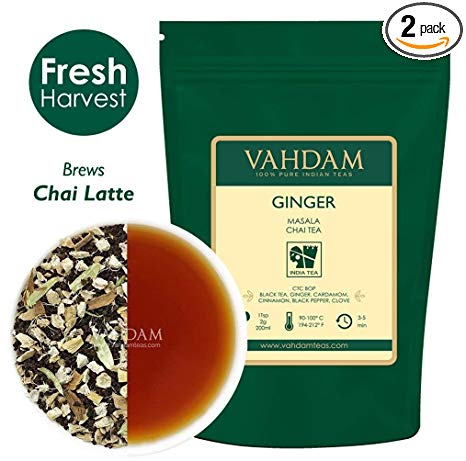 VAHDAM, Ginger Masala Chai Tea (100 Cups) | 100% NATURAL SPICES | Authentic Indian Ginger Tea | Spiced Chai Tea Loose Leaf | Brew Hot Tea, Iced Tea or Chai Latte | 3.53oz (Set Of 2)