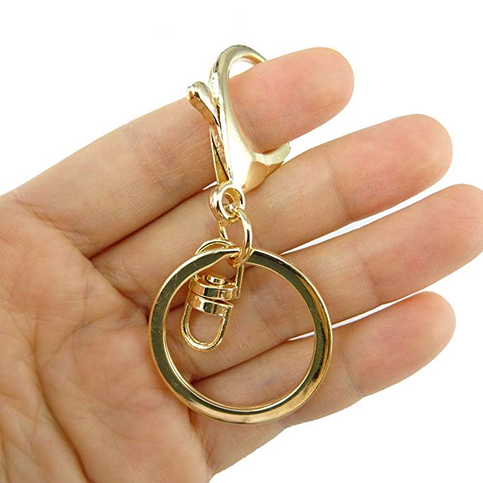 Honbay 20pcs Zinc Alloy Gold Lobster Claw Clasp Keychain, Key Ring Loop Key Holders with Flat Split Ring