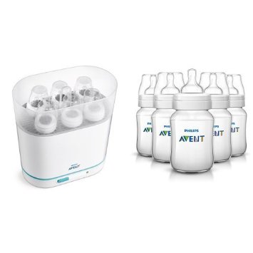 Philips AVENT Classic Plus BPA Free Polypropylene Bottles 9 Ounce Pack of 5 and 3-in-1 Sterilizer