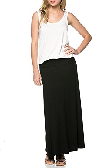 Azules Women`s Rayon Spandex Fold Over Maxi Skirts