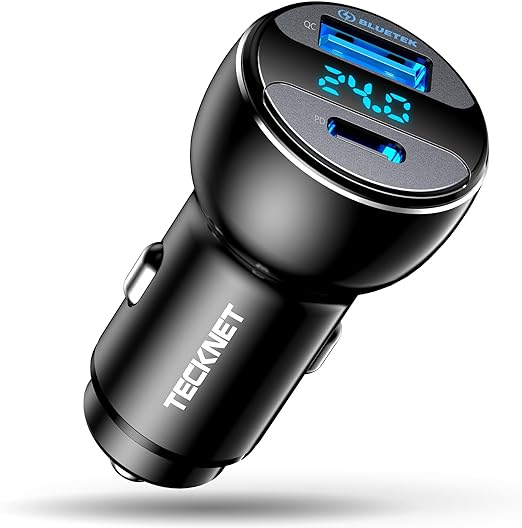 TECKNET 66W Car Charger, USB C Car Phone Charger，12V/24V USB Socket, PD3.0 & QC4.0 Dual Port Cigarette Lighter Car Charger Adapter Made Compatible with iPhone, Samsung, iOS, Android Smartphones