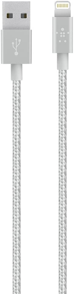 Belkin F8J144BT04-SLV Metallic Tangle-Free Braided Lightning to USB Charging and Sync Cable for iPhone 1.2 Meters (Silver)