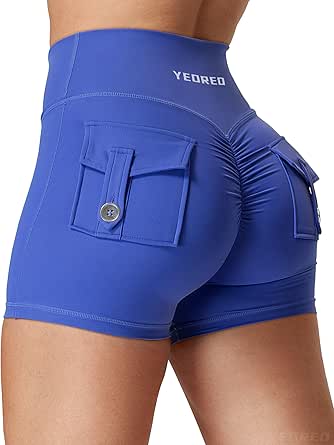 YEOREO Scrunch Workout Shorts with Pockets Charm Gym Biker Shorts for Women High Waisted Yoga Booty Shorts