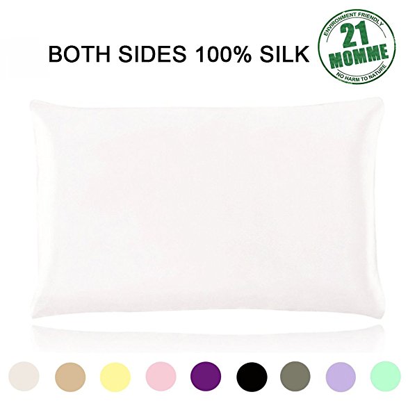 Mulberry Silk Pillow Case 21 Momme 600 Thread Count Hypoallergenic Standard Size 100% Silk Pillowcase for Hair and Skin with Hidden Zipper, Ivory White