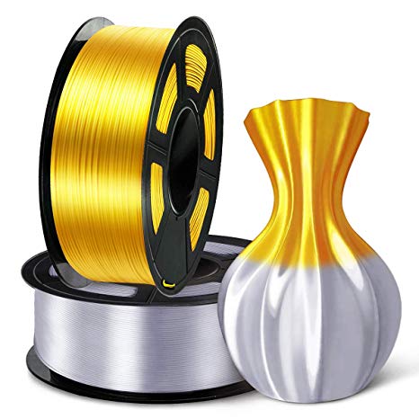 SUNLU Silk Gold Silver PLA Filament 1.75mm 3D Printer Filament, 2KG 4.4 LBS Spool 3D Printing Material, Shiny Metallic PLA Silk Filament