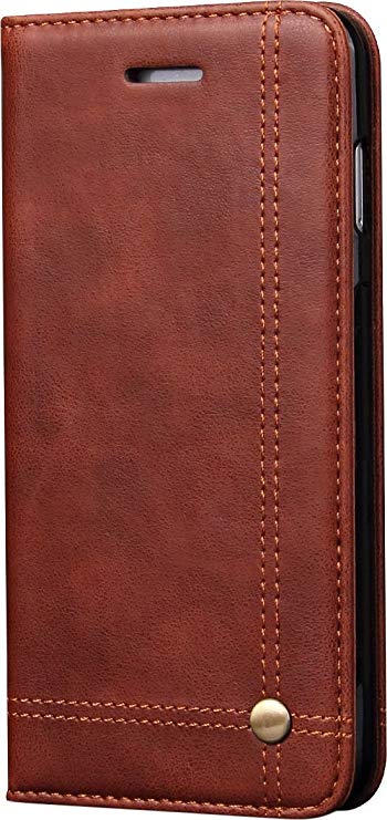 Cubix Magnetic Flip Cover for Samsung Galaxy S9 - Leather Case Wallet Slim Folio Book Cover with Credit Card Slots Cash Pocket Stand Holder - Brown