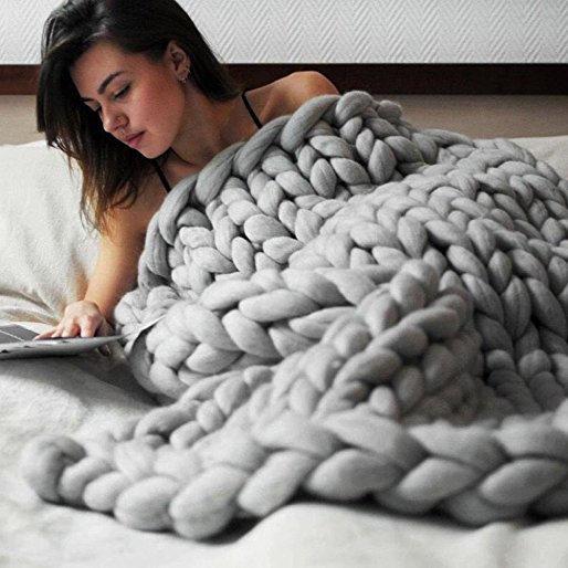 eacho Chunky Knit Blanket Handmade Bulky Sofa Pet Mat Soft Knitting Throw Bed Rug Blanket Bedroom Decor