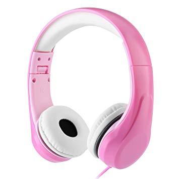 [Volume Limited] LINKWIN Kids Safety Foldable Stereo Headphones,3.5mm Jack Wired Cord Earbuds, Volume Controlled at 85dB On/Over Ear Children Toddler Headset, for iPad Kindle Airplane School, Pink