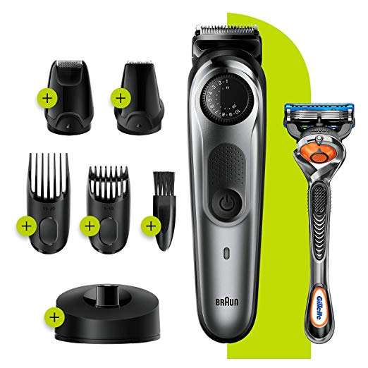 Braun Beard Trimmer BT7240 and Hair Clipper for Men, Lifetime Sharp Metal Blades, 39 Length Settings, Black/Grey Metal