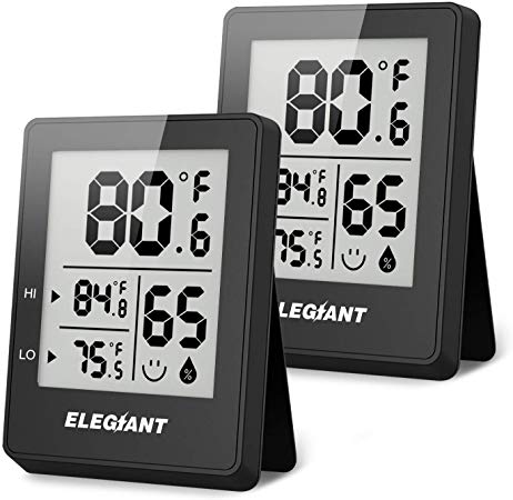 ELEGIANT Digital Hygrometer (2 Pack), Humidity Gauge Mini Indoor Thermometer Accurate Temperature and Humidity Monitor Baby Room Thermometer with Comfort Indicator for Home, Office, Greenhouse, Black