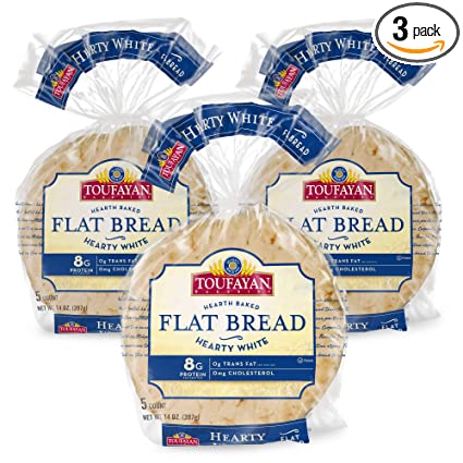 Toufayan Bakery, White Mediterranean Flat Bread Pita Bread for Gyros, Sandwiches, Paninis, Dip and Snacks, Cholesterol Free and No Trans Fats (Hearty White, 3 Pack)