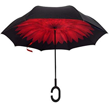 WJASI Windproof Large Inverted Umbrella, Double Layer Reverse Umbrella for Women Men with UV Protection, Handsfree Reversible C Umbrella for Rain Car Outdoor Use