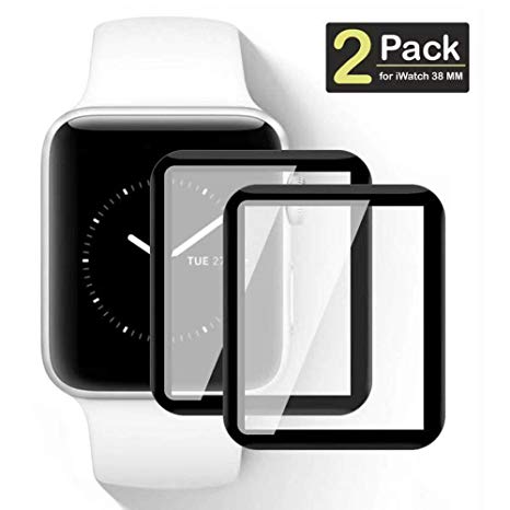 Compatible Apple Watch 3/2 /1 Series,3D Full Curved Edge Tempered Glass Screen Protector Clear Anti-Scratch Bubble-Free Film Watch Face Shield Guard Watch Screen Protector for iWatch 38mm (2 Pack)
