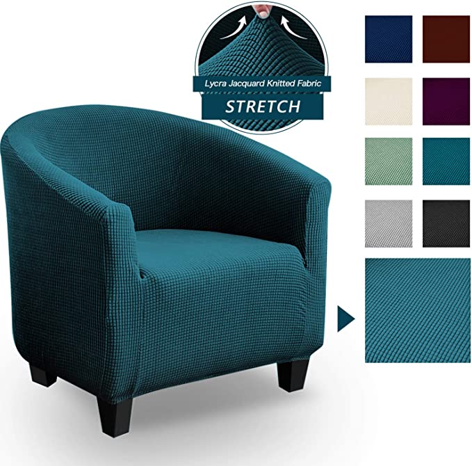 V-TIMMIX Club Chair Slipcover,Stretch Sofa Slipcover 1-Piece Couch Furniture Protector Cover,Jacquard Spandex Armchair Covers(Peacock Bule)