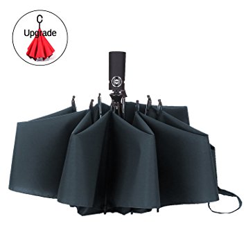 Umbrella Windproof Travel Umbrella Compact Folding Reverse Umbrella,LANBRELLA Upside Down Inverted Umbrella Reverse Folding Inside Out Short Umbrella for Easy Carry