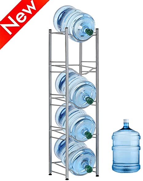 Nandae Water Cooler Jug Rack, 5-Tier Heavy Duty Water Bottle Holder Storage Rack for 5 Gallon Water Dispenser, Save Space (5-Tier, Silver)