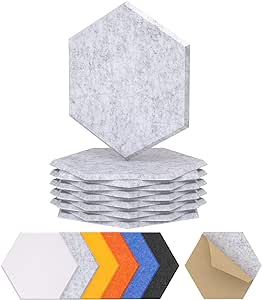 12 Pack Hexagon Acoustic Panels, TONOR High Density Sound Proof Panels for Walls, Sound Dampening Insulation Treatment Wall Panels, Sound Absorbing Padding for Studio, Office, Home,Grey