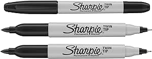 Sharpie Twin Tip Permanent Marker Pens - Black Ink - Pack of 3 - Fine & Ultra Fine Tips