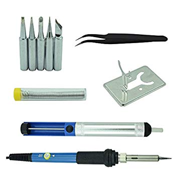 Soldering Iron Kit, FOME 60W Electric Soldering Iron Tool Kit-Adjustable Temperature Welding Iron Including 5pcs Soldering Tips Desoldering Pump, Tin Wire Tube for Variously Repaired Usage