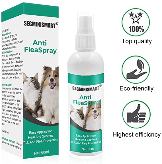 SEGMINISMART Pet Anti Itch Spray,Flea Spray,Cat Flea Treatment,Flea Treatment for Dogs,Fleas Protection Spray Natural Ingredient Flea Repellent Spray for Dogs Cats Fleas Ticks Lice