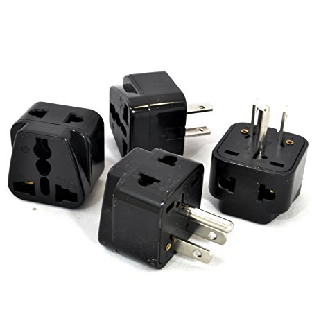 OREI 2 in 1 Universal to Grounded USA Adapter Plug (Type B)- 4 Pack, Black