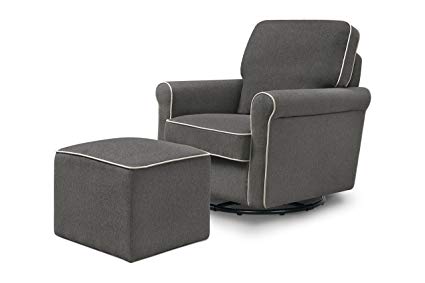 DaVinci Maya Swivel Glider and Ottoman, Dark Grey with Cream Piping