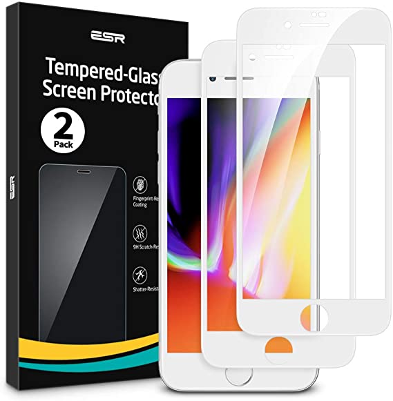 ESR iPhone 4.7"/8/7/6/6s Screen Protector (2 Pack), [3D Curved Glass Maximum Protection Full Coverage], Premium Tempered-Glass Screen Protector for iPhone 4.7 inch - White