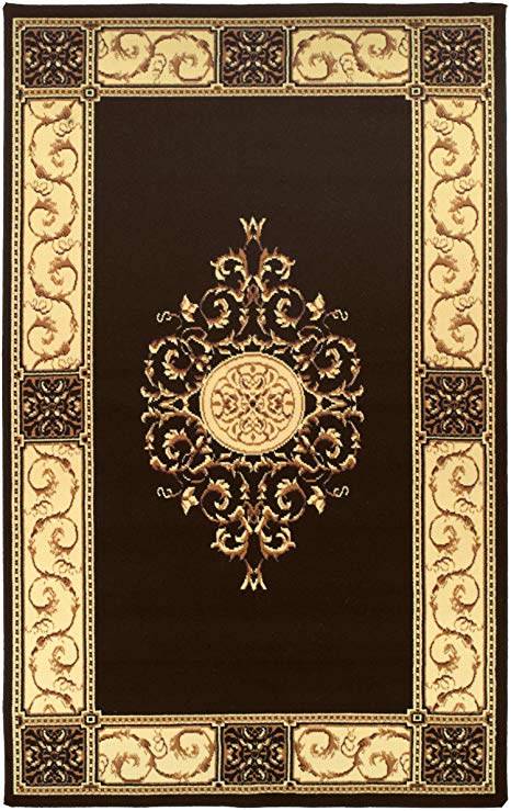 Superior Elegant Medallion Collection 4' x 6' Area Rug, Attractive Rug with Jute Backing, Durable and Beautiful Woven Structure, Floral Medallion Rug with Broad Border - Coffee