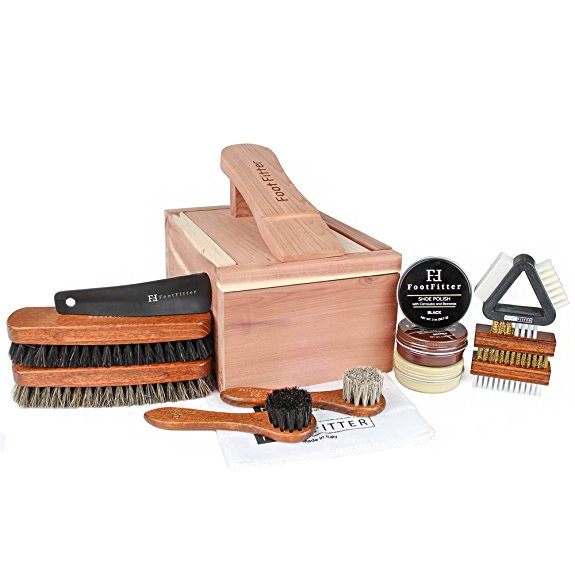 FootFitter Shoe Shine Care Valet Box Set - Professional Quality Shoe Care Kit