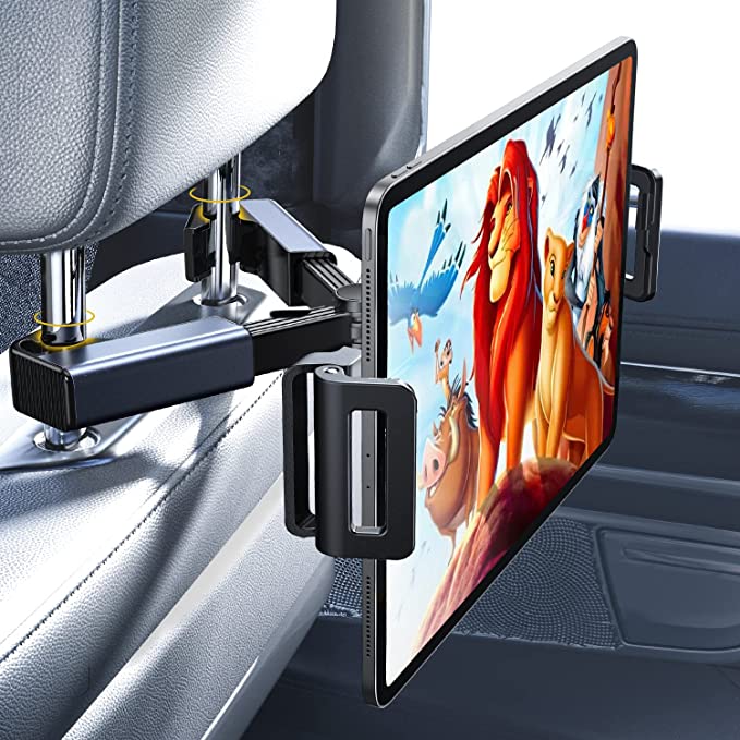 LISEN Tablet iPad Holder for Car Mount Headrest - iPad Car Holder Back Seat Travel Portable Car Tablet Holder Mount Road Trip Essentials for Kids Adults Fits All 4.7-12.9" Devices & Headrest Rod