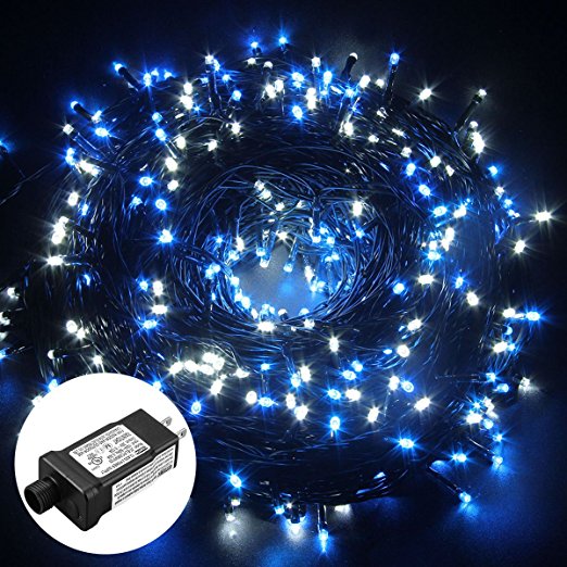 Excelvan Safe Low Voltage 500 LEDs 100M/328FT Fairy String Lights with 8 Modes for Bedroom Patio Party Wedding Christmas Decoration, Blue White