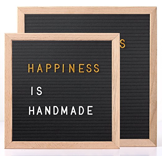 10"x10" Premium Black Felt Letter Board with 290 White and EXTRA 290 Gold Characters included | 100% Oak Wood Frame | Free canvas letter bag - by Hippo Creation
