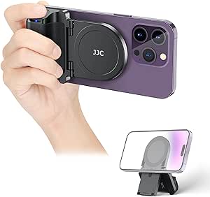 JJC Magnetic Phone Camera Grip Handle with Shutter Remote, Magsafe Camera Remote Grip for iPhone Android Smartphone with 1/4” Tripod Screw for Video Photo Shooting (Black)