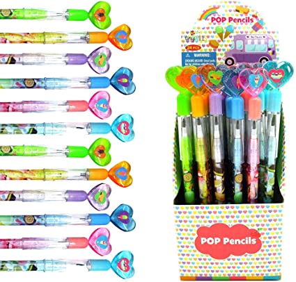 Tiny Mills 24 Pcs Ice Cream Multi Point Stackable Push Pencil Assortment with Eraser for Ice Cream Birthday Party Favor Prize Carnival Goodie Bag Stuffers Classroom Rewards Pinata Fillers