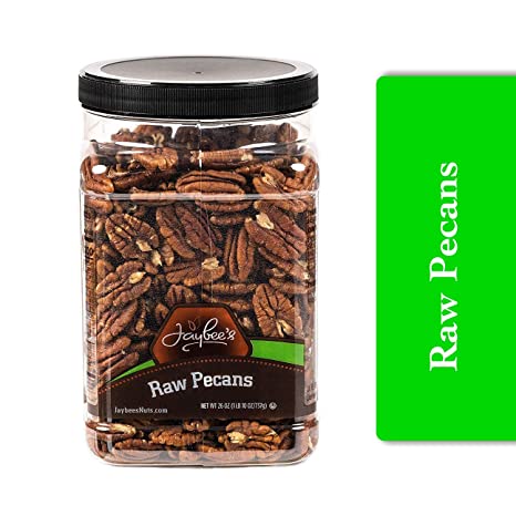 Jaybee's Nuts Whole Unsalted Pecans - Raw - Great for Gift Giving or As Everyday Snack - Reusable Container - Certified Kosher (26 Ounces)